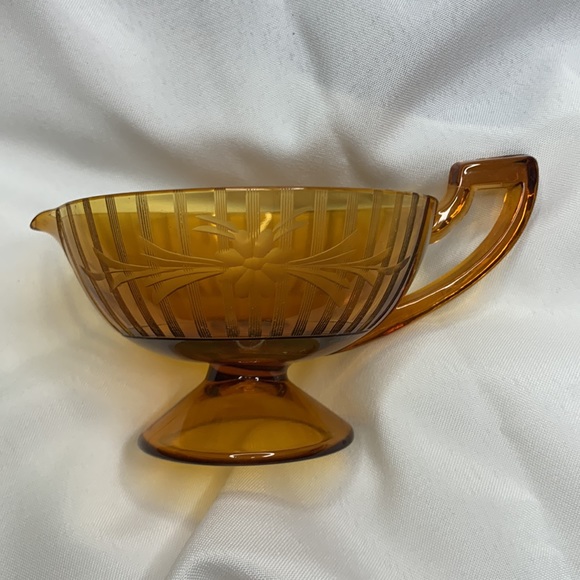 Vintage ART DECO etched amber glass cream and sugar bowl - Picture 7 of 12
